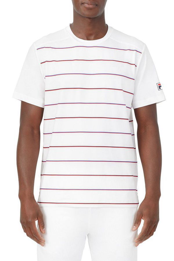 Tops Fila Homem Branco/Branco Listrada - Fila Heritage Stripe Crew En Portugal,MCPQ-32657